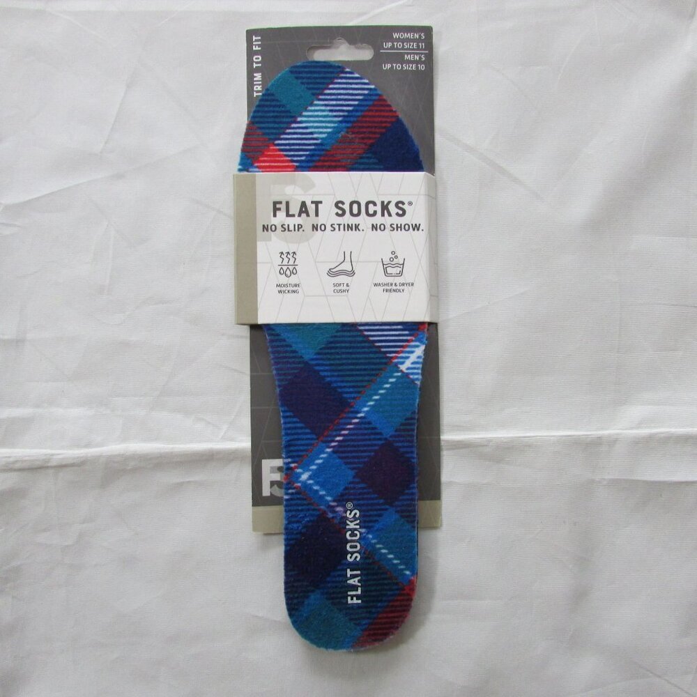 Flat Socks Trim To Fit Insoles Plaid Women's Up to Size 11 Men's Up to Size 10